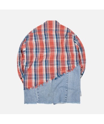 Greg Lauren 50/50 Plaid Denim Boxy Studio Shirt - Red est présent 