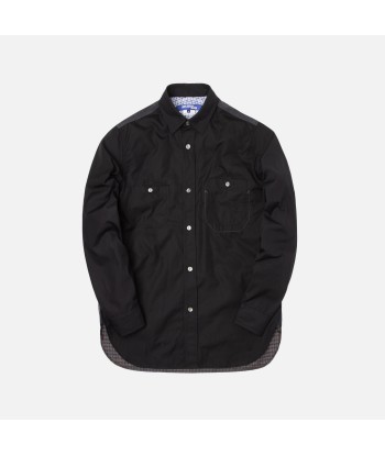 Junya Watanabe Man Cotton Broad Wool Flannel Check Shirt - Black Comparez et commandez 