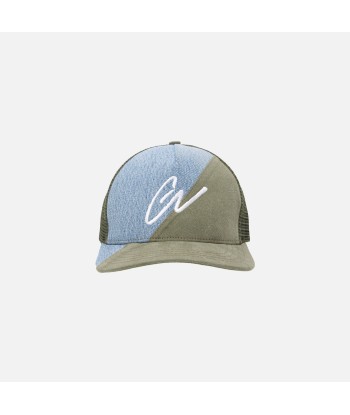 Greg Lauren 50/50 Denim Trucker Cap - Blue / Army Les êtres humains sont 