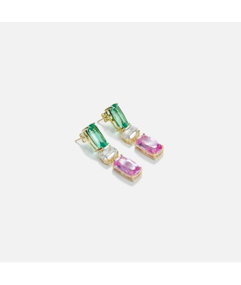 Amy Shehab Crystal Gem Drop Earrings - Green / Pink du meilleur 