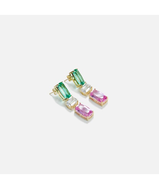 Amy Shehab Crystal Gem Drop Earrings - Green / Pink du meilleur 